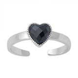 Heart Silver Toe Ring Simulated Cubic Zirconia Band 925 Sterling Silver (6mm)