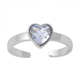 Heart Silver Toe Ring Simulated Cubic Zirconia Band 925 Sterling Silver (6mm)