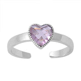 Heart Silver Toe Ring Simulated Cubic Zirconia Band 925 Sterling Silver (6mm)