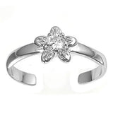 Flower Toe Ring Simulated Cubic Zirconia Adjustable 925 Sterling Silver (7mm)