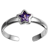 Silver Toe Ring Star Simulated Cubic Zirconia 925 Sterling Silver (2mm)