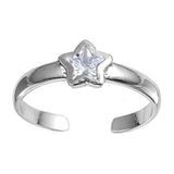 Silver Toe Ring Star Simulated Cubic Zirconia 925 Sterling Silver (2mm)
