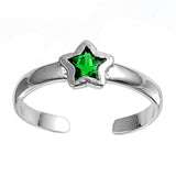 Silver Toe Ring Star Simulated Cubic Zirconia 925 Sterling Silver (2mm)