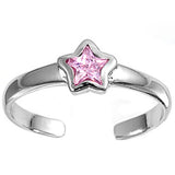 Silver Toe Ring Star Simulated Cubic Zirconia 925 Sterling Silver (2mm)