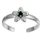 Flower Toe Ring Simulated Cubic Zirconia Adjustable 925 Sterling Silver (7mm)
