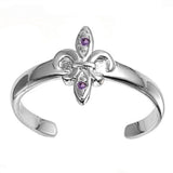 Fleur De Lise Silver Toe Ring Simulated CZ Adjustable 925 Sterling Silver (9mm)