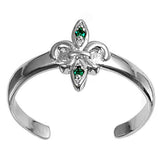 Fleur De Lise Silver Toe Ring Simulated CZ Adjustable 925 Sterling Silver (9mm)