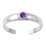 Silver Toe Ring Adjustable Band Simulated Cubic Zirconia 925 Sterling Silver (4mm)