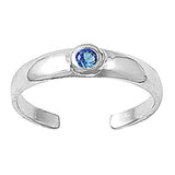 Silver Toe Ring Adjustable Band Simulated Cubic Zirconia 925 Sterling Silver (4mm)