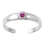 Silver Toe Ring Adjustable Band Simulated Cubic Zirconia 925 Sterling Silver (4mm)