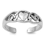 Heart Silver Toe Ring Adjustable Band 925 Sterling Silver (6mm)