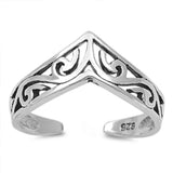 V Shape Filigree Toe Ring Band Adjustable 925 Sterling Silver (6mm)