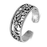 Flower Adjustable Silver Toe Ring Band For Women 925 Sterling Silver (6mm)