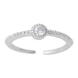Silver Toe Ring Simulated Cubic Zirconia Adjustable Band 925 Sterling Silver (4mm)