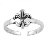 Fleur De Lise Silver Toe Ring Adjustable 925 Sterling Silver (7mm)