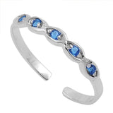 Silver Toe Ring Simulated Cubic Zirconia Adjustable Band 925 Sterling Silver (2mm)