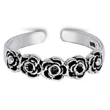 Flower Toe Ring Adjustable Band 925 Sterling Silver For Women (4mm)