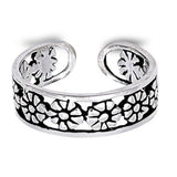 Flower Silver Toe Ring Adjustable Band 925 Sterling Silver For Women (5mm)