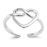 Pretzel Heart Silver Toe Ring Adjustable Band 925 Sterling Silver (9mm)