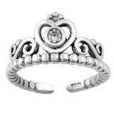 Crown Toe Ring Simulated Cubic Zirconia Adjustable Band 925 Sterling Silver(8mm)
