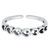 Sideways Hearts Toe Ring Adjustable Band 925 Sterling Silver (3mm)