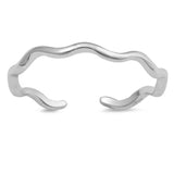Waves Toe Ring Adjustable Band 925 Sterling Silver For Women (2mm)