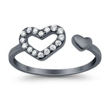 Hearts Toe Ring Simulated Cubic Zirconia Adjustable 925 Sterling Silver (6mm)