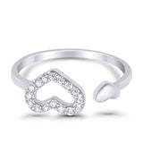 Hearts Toe Ring Simulated Cubic Zirconia Adjustable 925 Sterling Silver (6mm)