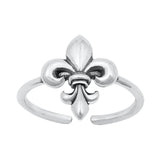 Adjustable Fleur De Lise Toe Ring Band 925 Sterling Silver (7mm)