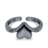 Heart Toe Ring Band Adjustable 925 Sterling Silver (7mm)