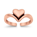Heart Toe Ring Band Adjustable 925 Sterling Silver (7mm)