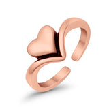 Heart Toe Ring Band Adjustable 925 Sterling Silver (7mm)