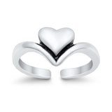 Heart Toe Ring Band Adjustable 925 Sterling Silver (7mm)