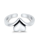 Heart Toe Ring Band Adjustable 925 Sterling Silver (7mm)
