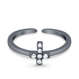 Cross Toe Ring Simulated Cubic Zirconia Adjustable 925 Sterling Silver (6mm)