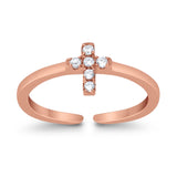 Cross Toe Ring Simulated Cubic Zirconia Adjustable 925 Sterling Silver (6mm)
