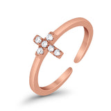 Cross Toe Ring Simulated Cubic Zirconia Adjustable 925 Sterling Silver (6mm)