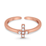 Cross Toe Ring Simulated Cubic Zirconia Adjustable 925 Sterling Silver (6mm)