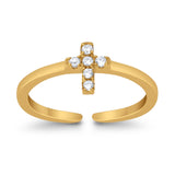 Cross Toe Ring Simulated Cubic Zirconia Adjustable 925 Sterling Silver (6mm)