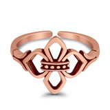 Fleur De Lis Toe Ring Adjustable Band 925 Sterling Silver (11mm)