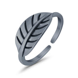 Leaf Toe Ring Adjustable Band 925 Sterling Silver (6.5mm)