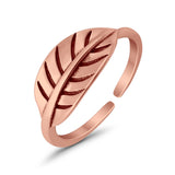 Leaf Toe Ring Adjustable Band 925 Sterling Silver (6.5mm)