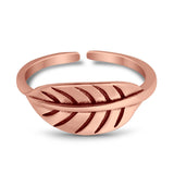 Leaf Toe Ring Adjustable Band 925 Sterling Silver (6.5mm)