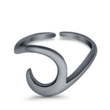 Plain Wave Curve Toe Ring Adjustable Band 925 Sterling Silver (9mm)