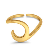 Plain Wave Curve Toe Ring Adjustable Band 925 Sterling Silver (9mm)