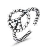 Peace Sign Toe Ring Band Twisted Braided 925 Sterling Silver (10mm)