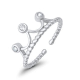 Adjustable Crown Toe Ring Simulated Cubic Zirconia 925 Sterling Silver (7mm)