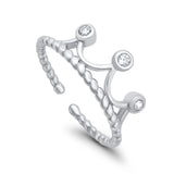 Adjustable Crown Toe Ring Simulated Cubic Zirconia 925 Sterling Silver (7mm)