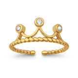 Adjustable Crown Toe Ring Simulated Cubic Zirconia 925 Sterling Silver (7mm)
