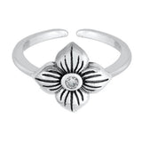 Beautiful Flower Ring Simulated Cubic Zirconia Adjustable Toe Band 925 Sterling Silver(10mm)